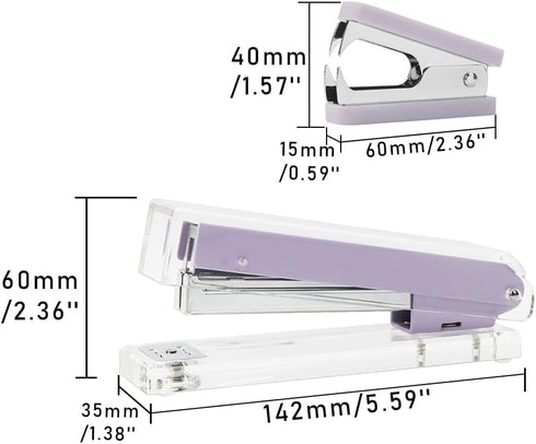 Purple Stapler Staples Remover Clear Acrylic Desk Stapler Manual Stapling tool Cute Staple Remover Kit for Home School Office Desktop Accessories ...