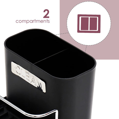 Home Basics Sink Caddy with Tray, Black | Removable Tray | 2 Divided Sections | Metal Bar for Sponge...