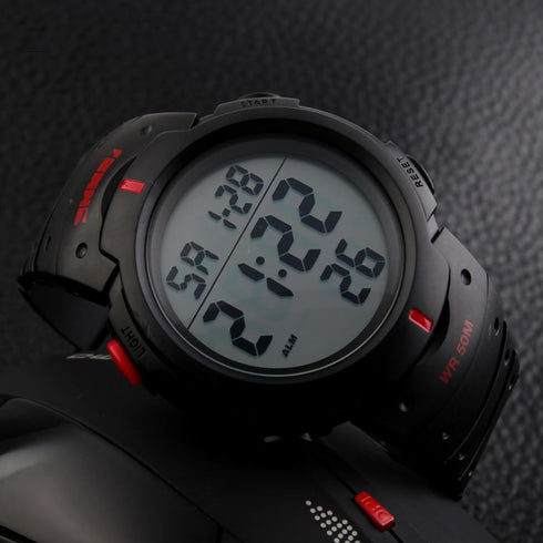 Mens Women Digital Watch Big Dial Light LED Swim Waterproof Rubber Band Alarm Black LED Watches 50MM...