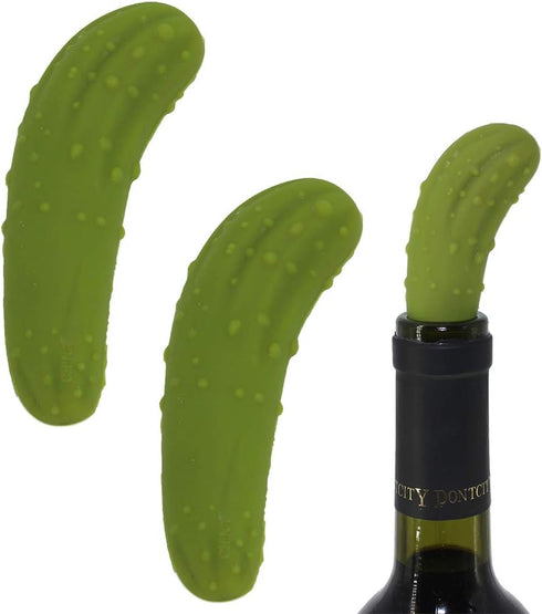 2 Packs Funny Pickle Wine Stoppers, Decorative Wine Gifts, Air Tight Reusable Silicone Bottle Stopper, Cute Wine Gadget, Unique Wine Lovers Gift, ...