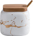 Marble Ceramics Sugar Bowl Ceramic Seasoning Box Ceramic Spice Jars Porcelain Condiment Pots with Lid and Spoon (White)...