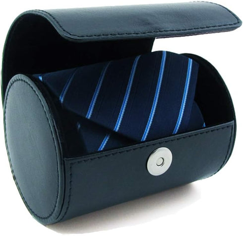 Men's Necktie Travel Case, Tie Anti-Wrinkle Organizer Box - Formal Cylinder Shape (Blue)...