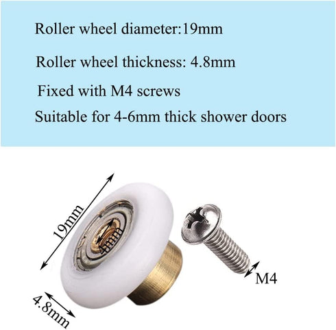 4X Replacement Shower Door Rollers/Runners/Wheels 19mm Diameter...