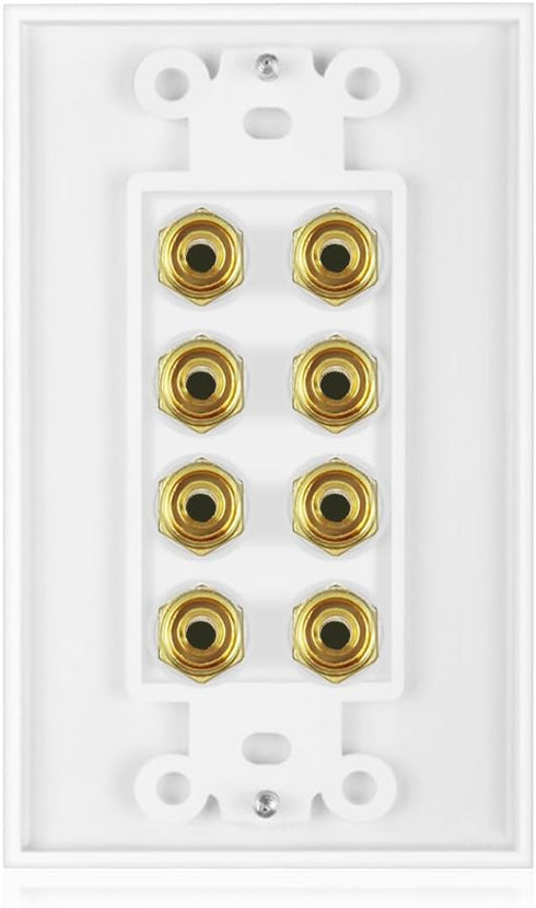 Banana Binding Post Two-Piece Coupler Inset Wall Plate for 4 Speakers Standard Single Gang White...