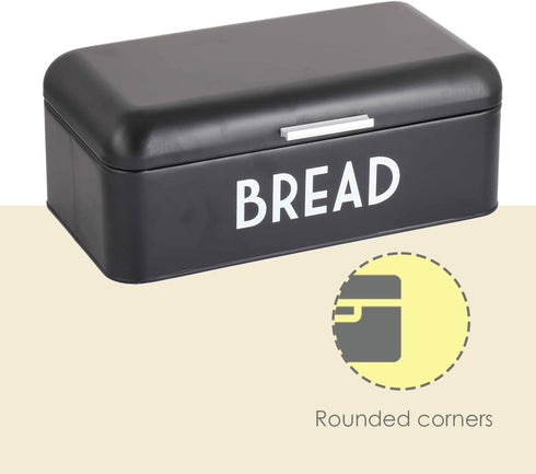 Home Basics Bread Box For Kitchen Countertop, Metal, (Black), Vented With Hinge Top | Large Bread Box | Keeps Loaves, Bagels, Croissants Fresh...