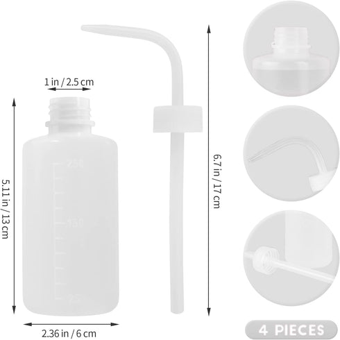 4 Packs 250ml Plastic Tattoo Wash Bottle with Squeeze Dispenser, White...
