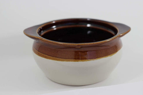 French Soup Crock Bowl, 12 oz, Set of 2 (2 Bowls, Brown and Ivory)...