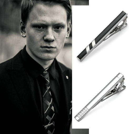 MOZETO Tie Clips for Men, Classic Style Silver Tie Bar Set for Regular Ties Luxury Box Gift Ideas...
