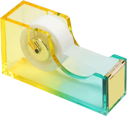 Acrylic Rainbow Desktop Tape Dispenser Heavy Duty Stylish Gold Non Skid Tape Holder Cutter for Home, School and Office Supplies (R-1)...