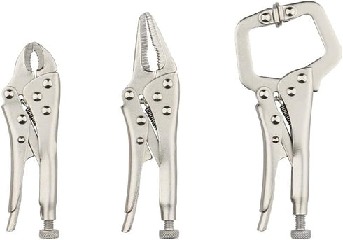 Hoteche 3pcs 5" Mini Locking Plier Set C-Clamp, Long Nose, Round Jaw Versatile Tools for Grip, Clamp, and Secure...