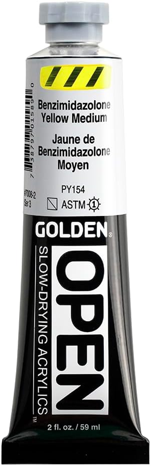 OPEN Slow-Drying Acrylics by GOLDEN, Benzimidazolone Yel Med, 2 fl oz. tube, Professional Acrylic Paint, Semi-Transparent...