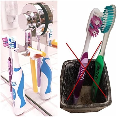 SIMPLELIFE Suction Cup, Mirror, Tile, Wall Mounted, Toothbrush Holder for Bathroom, Does NOT Fall Bathroom Organizer...