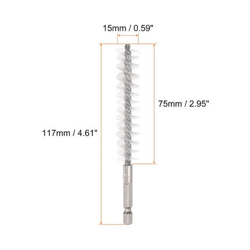 2pcs Nylon Bore Brush 15mm Dia Cleaning Wire Brush with Handle 1/4 Inch Hex Shank for Tubes, Ports, Bearings...