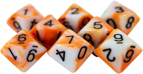 Orange and White Dice - 8 D10 Set - 'Troll Slayer'...