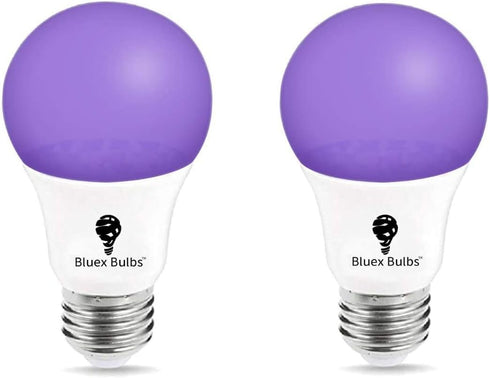 Bluex Bulbs 2 Pack LED Black Light Bulb, 9W A19 E26 Blacklight Bulb Level 385-400nm, Body Paint, Glow in The Dark LED Light Bulb Neon Glow Fluores...