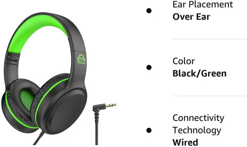 Green Wired Headphones for Boys Portable On Ear Youth Headphones for School Airplane Travel Lightweight Portable Compatible with Pad Computer Lapt...