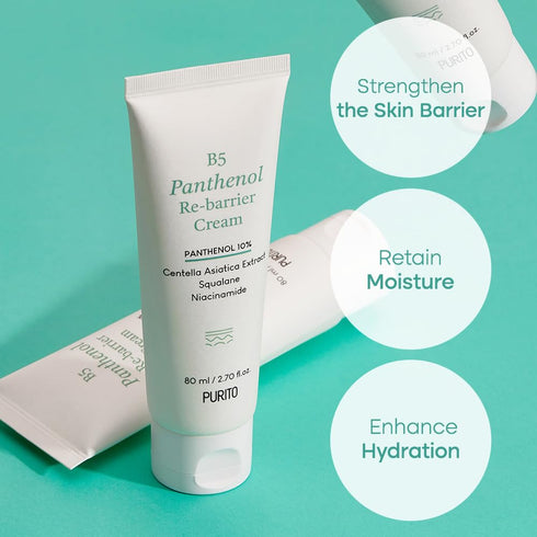 PURITO B5 Panthenol Re-barrier Cream 2.70 fl.oz. / 80ml, Rich Moisturizing Cream with 10% Panthenol for Strenthening the Skin Barrier, No Silicone...