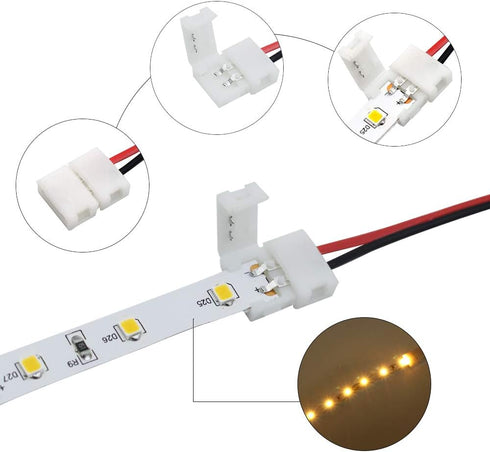 LightingWill 10pcs Pack Strip Wire Solderless Snap Down 2Pin Conductor LED Strip Connector for 8mm Wide 3528 2835 Single Color Flex LED Strips...