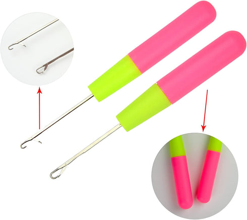 2 Pcs Latch Hook Crochet Needle with 30 Pcs Dreadlocks Silver Gold Metal Decoration Braiding Hair Rings for Crochet Hooks Braids Hair Decoration A...