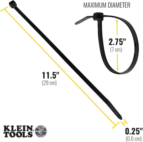 Klein Tools 450-210 Cable Ties, 50-Pound Tensile Strength, Heavy Duty Nylon Cable Zip Ties, Indoor / Outdoor Use, 11.5-Inch, Black, 100-Piece...