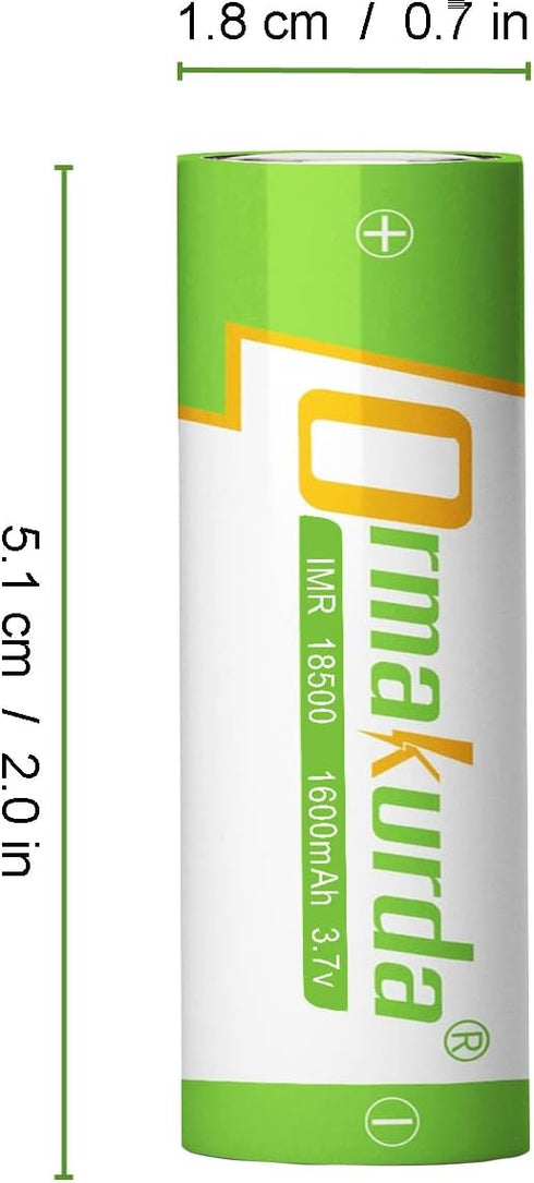 18500 Rechargeable Batteries with Flat Top, 18500 Rechargeable Li-ion Battery 3.7V 1600mAh for Solar Garden Light, Flashlight - 4 Pack...