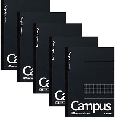 KOKUYO Campus Notebook, Business Type, Grid 5mm Ruled, Semi-B5, 40 Sheets, Black Cover, Pack of 5, Japan Import (NO-4S5-D)...