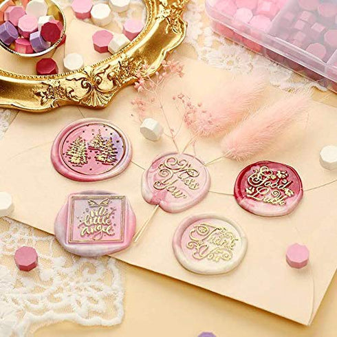 Sealing Wax Beads Colorful Macarone 380Pcs with 2PCS Tea Candles and 1 PCS Wax Melting Spoon...