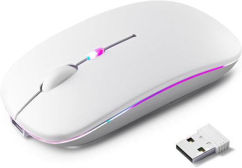 Wireless Bluetooth Mouse, Rechargeable LED Dual Mode Mouse (Bluetooth 5.2 and USB Receiver) Portable Silent Mouse,for Laptop/Desktop/Tablet(White)...