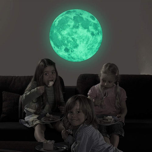Glow in The Dark Moon Wall Decals 30cm Luminous Art Sticker at Night, Removable Adhesive Wall Decal for Kids Boy and Girl Bedroom...