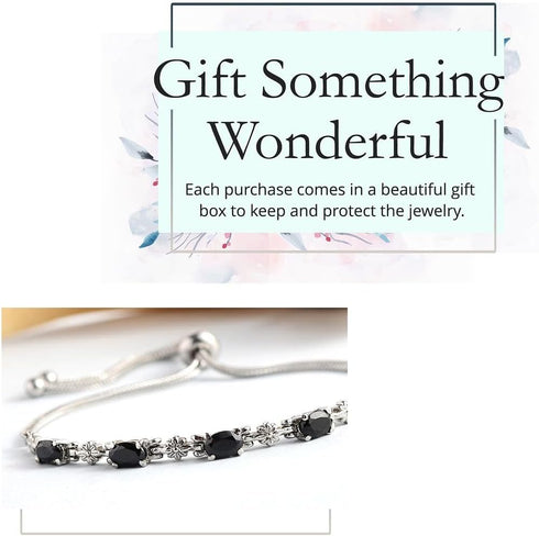 Shop LC Black Spinel Birthstone Bolo Bracelet for Women Wedding Jewelry for Bride Adjustable Slider Chain Birthday Gifts for Women...