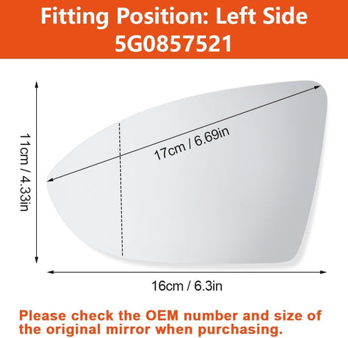 Senzeal Driver Side Heated Mirror Glass Replacement for Volkswagen VW Golf MK7 GTI Golf R Golf SportWagen Jetta Alltrack replace 5G0857521 (Left S...