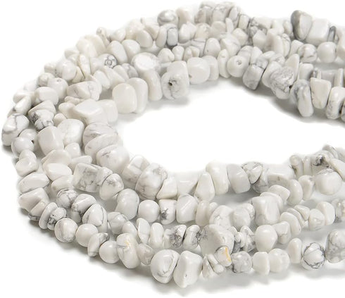 7-8mm Natural White Howlite Gemstone Chips Healing Gravel Bracelets Necklace Kit Irregular Tumble Stone Beads DIY Crafts Design Jewelry Making 32"...