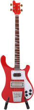 Red Miniature Bass Guitar Wood Replica Model Ornament with Adjustable Stand Mini Art Projects Christmas Gift...