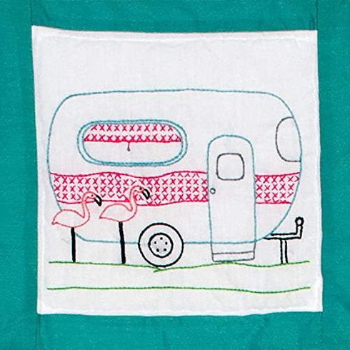 Jack Dempsey Needle Art Campers Hand Embroidery, 9" x 9", White......
