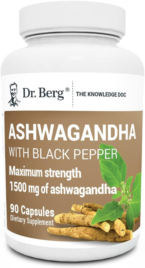 Dr. Berg Ashwagandha Capsules 1500mg - Includes Organic Ashwagandha Root with Black Pepper from Bioperine - Ashwagandha Supplements 90 Capsules...