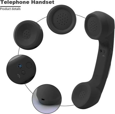 Retro Telephone Handset, Bluetooth Cordless Mobile Phone Radiation Proof Telephone Handset USB Handsets for Cell Phones(Black)...