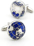 Men's Gift Cuff Links Blue World Map Design With Present Box...