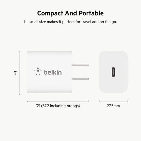 Belkin 20W Wall Charger, USB-C Charger Block, Fast Charging Block for iPhone 15, 15 Plus, 15 Pro, 15 Pro Max, 14, 14 Pro, 14 Pro Max, 13, 13 Pro, ...