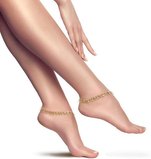 Gold Tone Plated Dainty Womens Indian Payal Bells Anklet Set For Everyday Party Beach Wear Ramadan Eid Mothers Day Gift...