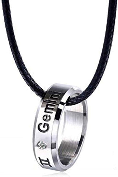12 Constellations Horoscope Gemini Necklace Pendant Rhinestone Stainless Steel Zodiac Sign Tag Ring Statement Necklace Choker for Women Girls(Gemi...