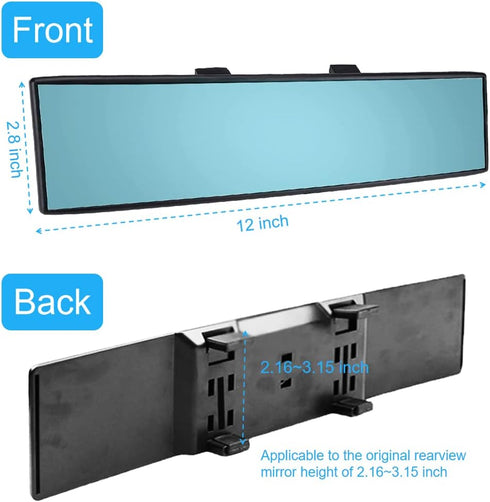 Car Rearview Mirror 12 Inch HD Glass Anti Glare Clip On Panoramic Wide Angle Car Interior Rear View Mirror Accessories for Car SUV Trucks (Blue)...