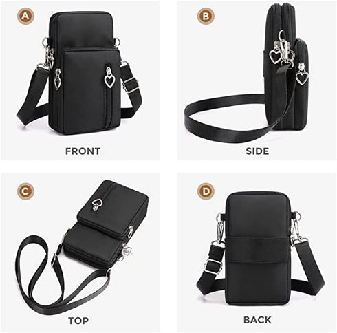 Small Crossbody Bags for Women, Black Waterproof Cell Phone Crossbody Wallet Purse Handbags Mens Gym Bags, Detachable Strap Multi Pocket Casual Ou...
