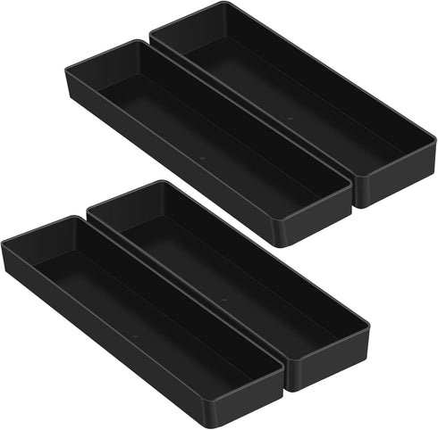 Teling 4 Pcs Large Black Basics Rectangular Plastic Desk Organizer, Half Accessory Tray, Tabletop Bathroom Tray Plastic Organizer Tray for School ...