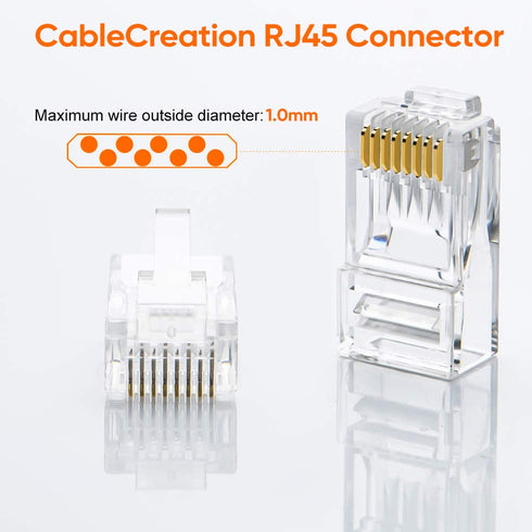 CableCreation Cat6 RJ45 Connectors, 10-Pack Cat6 RJ45 Ends, Ethernet Cable Crimp Connectors UTP Network Plug for Solid Wire and Standard Cable, Tr...