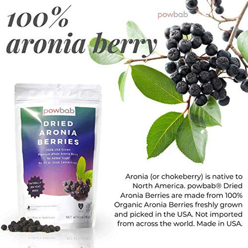 powbab Dried Aronia Berries from 100% USA Grown Organic Aronia Chokeberry. No Added Sugar. Not Freeze Dried, Not Frozen. Made in USA Whole Black C...