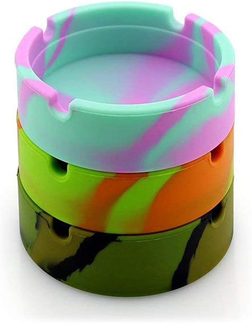 HOWDIA 3 Pack Silicone Ashtray, Premium Silicone Rubber Small Ashtrays for Outside, High Temperature Heat Resistant Round Design Ashtray Camouflag...