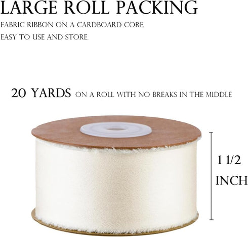 Yimi's Dream Cream Fabric Ribbons, 20 Yd x 1 1/2 inch Satin Chiffon Ribbons with Frayed Edge for Wedding, Baby Shower, Christmas, Birthday, Party,...