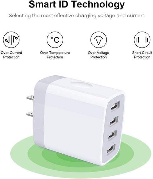 USB Wall Charger,Sicodo 4 Ports Charger Cube 2 Pack 4.8Amp USB Adapter Power Plug Charging Station Box Compatible with iPhone 15/14/13/12/SE/11/X/...