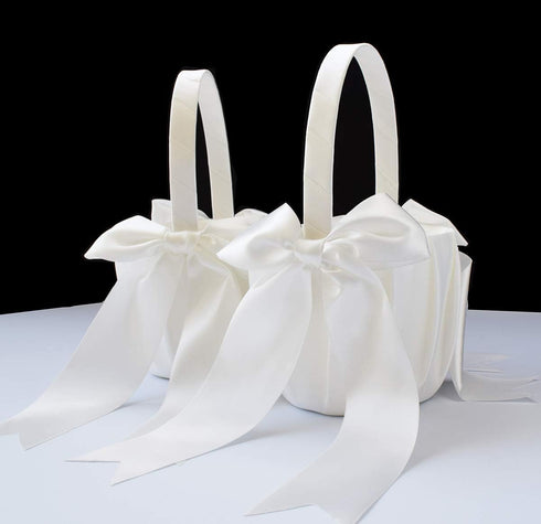 2 PCS Flower Girl Baskets Set- Cute Cherish Wedding Flower Baskets (Ivory)...