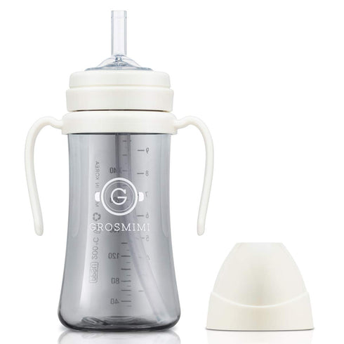 GROSMIMI Spill Proof no Spill Magic Sippy Cup with Straw with Handle for Baby and Toddlers, Customizable, PPSU, BPA Free 10 oz (White)...
